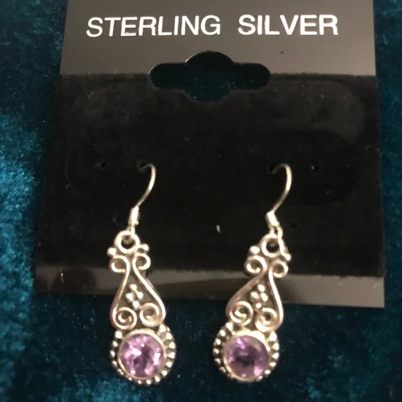 Sterling Silver & Amethyst Earrings, NWT - Picture 1 of 4